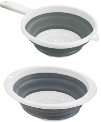 HOMESHOPA 2Pcs Collapsible Sieve with Handle & Colander Food Strainer, Food Grade Silicone Drain Basket for Draining Pasta, Fruits, Vegetable, Space-Saving & BPA Free