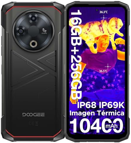 DOOGEE Fire 6 Telefono Movil irrompible 2025 Imagen Térmica,10400mAh Batería 16GB+256GB(TF 2TB) Smartphone 6.56”HD+, Cámara 50MP Movil Resistente Android 14 Octa Core/IP68/OTG/Face ID/Huella/DRM L1