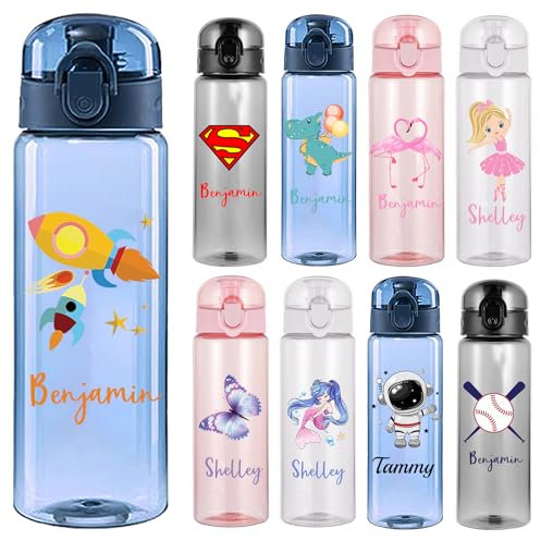 YanNanKe Botellas de agua de plástico personalizadas de 750ml con nombre y logotipo, botellas de agua personalizadas a prueba de fugas con asa para niñas, niños, escuela, deportes, viajes