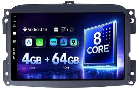 SXAUTO Android 14 IPS Car Stereo For FIAT 500L (2012-2016) - 4G+64G - Wireless CarPlay/Android Auto - LED Camera + MIC - 10.1 Inch 2 Din - DAB Steering Wheel Fast-boot 360-Cam WIFI Bluetooth GPS DSP