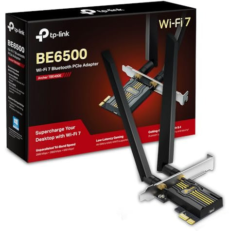 TP-Link Archer TBE400E WLAN-Karte für PC, Tri-Band BE6500 Wi-Fi 7 Bluetooth 5.4 PCIe Adapter, WPA3, Low-Profile-Halterungen, nur für Windows 11 (64-Bit)