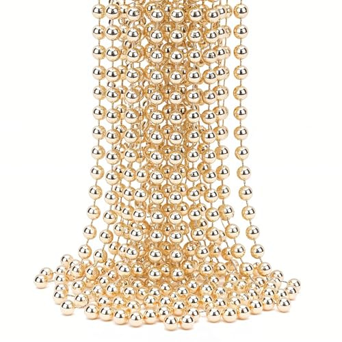 Trimming Shop 9 Meter glänzende Perlengirlande für Weihnachtsbaumschmuck – 7,5 mm Perlenschnurgirlande, Perlenkette und künstliche Perlen Lametta für Weihnachtsdekoration, Champagner