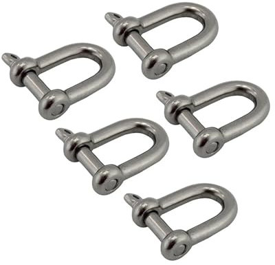 5 grilletes en D de acero inoxidable 304 resistentes con pasador de tornillo de 8 mm para cadenas de alambre de elevación de camping