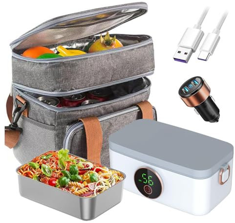 LFLIFENG Fiambrera Electrica Coche Recargable E Inalámbrico, Fiambrera Hermetica Portátil Y con Batería De 16000 mAh, Fiambrera Eléctrica