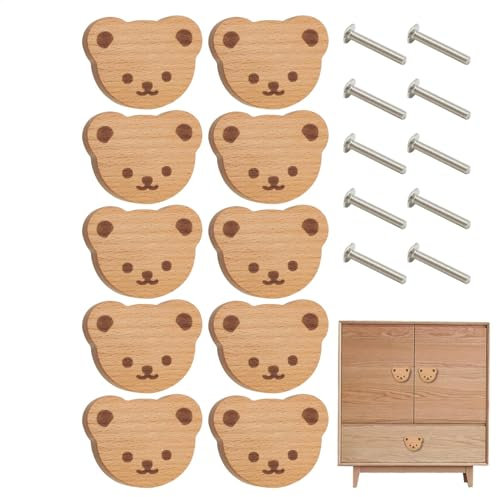 10Stück Möbelknöpfe Herz, Schubladenknöpfe, Schrankknöpfe, Cartoon Bär Kommode Griff, Holzknöpfe für Kommoden, Schrankgriffe, MöBelknöpfe Kinderzimmer mit Schrauben, für Haus Küche