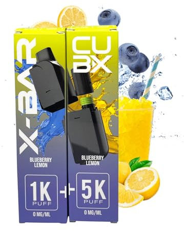 CUBX- double pod remplissable (batterie non incluse) sans nicotine ni tabac, Vente interdite aux personnes âgées de moins de18 ans (saveur : Myrtille Citron)