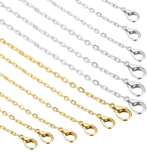 sourcing map 18 Necklace Chains Bulk 2mm Gold and Silver Plated 20Pcs | Cable Chains with Lobster Clasps for Jewelry Making