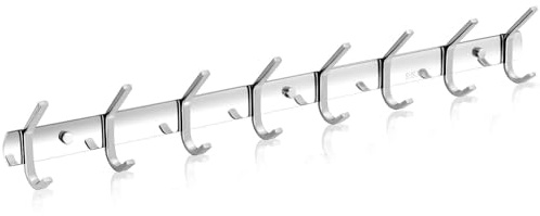 CROWNSHOP Coat Hooks 8 Hooks Stainless Steel Racks Heavy Duty Wall Mounted Premium Design Rust Free Hanger Wall for Robe and Clothes 60X8X3.2CM