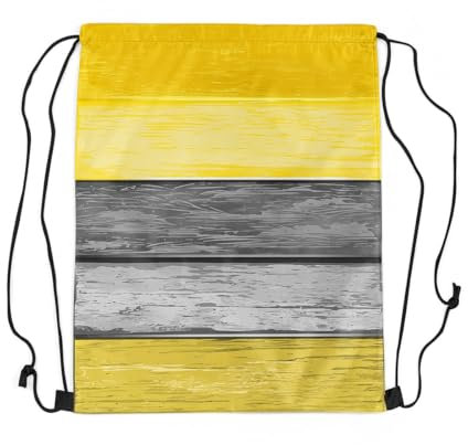 Rucksack Mit Kordelzug Gelb Grau Streifen Gymnastikbeutel Kinder Klapprucksack Erwachsene Rucksackbeutel, Für Yoga, Strandurlaub, Strand, 36x42cm