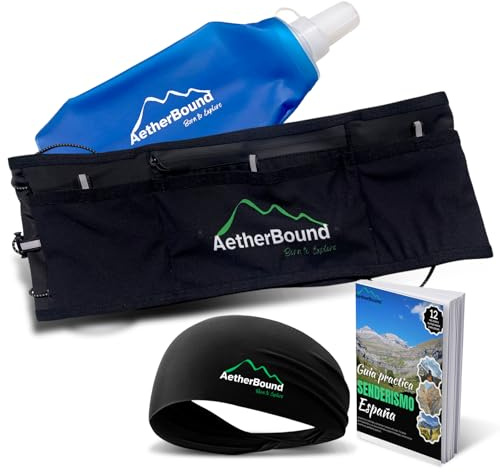 Cintura da corsa + Soft Flask 500 ml + fascia di sudore + Ebook in regalo - Corsa Belt, Marsupio da corsa uomo/donna con porta bastoni - Trail Running Belt regolabile, leggero e resistente, Nero , L