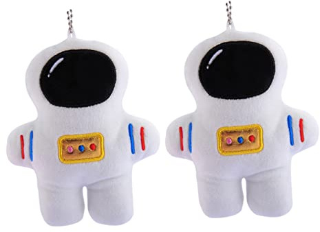 2Pcs Astronaut Plush Hanging Dolls, White Cloth PP Cotton Bag Charms | Soft Touch Ornament for Keychains, Space Themed Gift for Friends and Family, Lovely Vivid Appearance