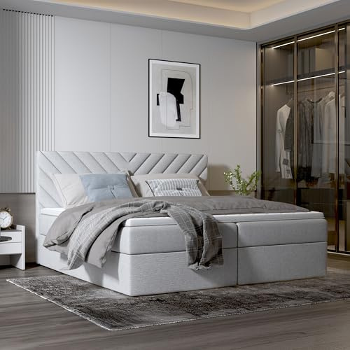 Imebel Boxspringbett 180x200 mit Bettkasten - Bett mit Matratze und 2 Bettkästen - Schlafzimmerbett mit Topper - Bequemes und Elegantes Doppelbett für das Schlafzimmer