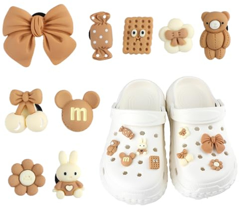9pcs Accessoires Pins Crocs, Décoration de Boucle de Chaussure de Style Lapin Marron, Compatible avec les Accessoires de Chaussures à Trous ete pour Pins Crocs Femmes et Enfants