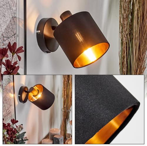 HOFSTEIN Wandleuchte Alsen, Wandlampe aus Metall/Stoff in Schwarz/Kupfer, Leuchte im Retro/Vintage-Design mit verstellbarem Schirm und Schalter am Gehäuse, E14, Wohnzimmer, Schlafzimmer, Küche, Flur