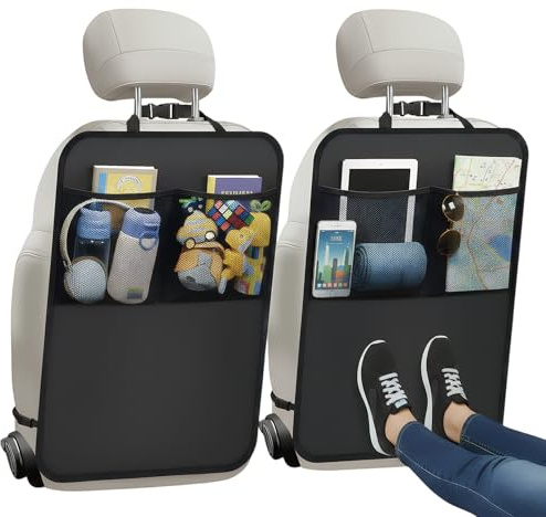 Hnonoxy Protector de Asiento de Coche Resistente al Agua, 2 Piezas 45 x 60 cm Asiento de Coche con 2 Bolsillos de Malla, Protección para la Parte Trasera de los Asientos Delanteros