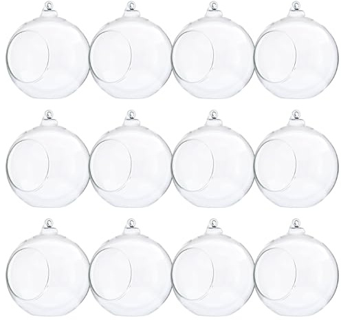 NIDONE Candeladores de luz de té, 12 Piezas de Vidrio de Vela de Vela de luz de té, Globos Transparentes orbes Colgantes colaboradores portadores para el cumpleaños de la Boda
