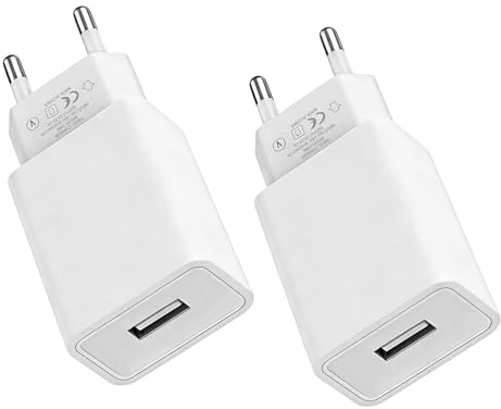Chargeur USB Rapide – 2 Pièces Chargeur Secteur USB 5V 2A, Compact et Portable, Compatibilité Universelle pour Smartphone/Smartwatch/Ecouteurs (Blanc)