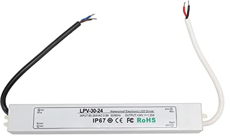 Fuente de alimentación del controlador LED, adaptador de transformador de salida de bajo voltaje de 24 V a prueba de agua IP67, fuente de alimentación conmutada de rendimiento (LPV-30W-24V 1.25A)