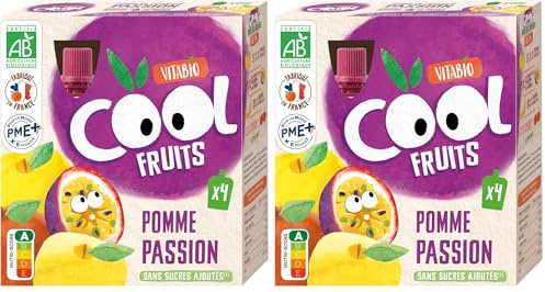 Vitabio Cool - Gourdes Fruits Pomme Passion Compote 4x90 g - Compote - BIO (Lot de 2)