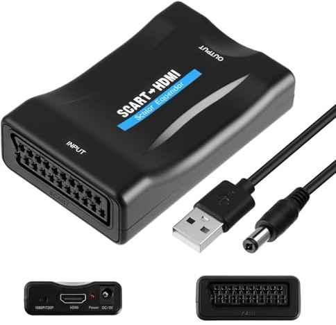 livager Scart to HDMI Converter Scart to HDMI Adapter 720P/1080P Switch Converter with USB Power Cable for DVD Player TV HDTV Monitor Projector VHS Sky Blu-Ray STB VHS VCR WII Xbox PS1 PS2 PS3
