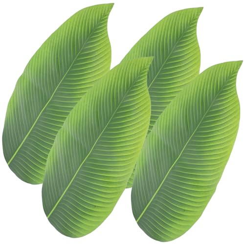 JOINPAYA Set de Table de Feuille de Bananier, Vert, Tissu Caoutchouc, Lot de 4, Décoration pour Sashimi et Repas en Famille