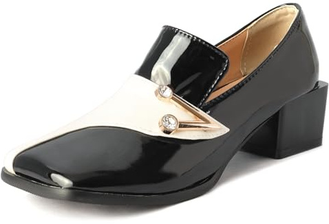 Gicoiz Square Toe Loafer Donna Ufficio Senza Chiusura Scarpe da Sera Business Formal Tacco Chunky Pumps Largo Fit Lavoro Vernice Mid Scarpe Nero Numero 35 EU