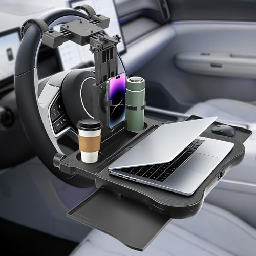 Yapasopu Bandeja para Asiento de Auto 20kg, Mesa de Asiento Trasero para Coche, Escritorio Giratorio de 360° con Respaldo, Portavasos, Multifuncional Coche para Comer