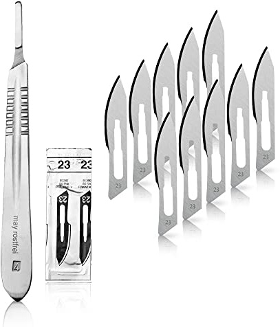 May Skalpell-Set Halter Nr. 4 10 Klingen Figur 23 | Kompaktes Set für präzise Arbeiten. Inklusive robustem Edelstahl-Griff und 10 feinen Karbonstahlklingen für Modellbau & DIY.