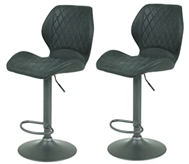 Hela Tische, 2er Set Barhocker Bistrohocker Sonja, Bezug Vintage Anthrazit, Metallfuß Grau, höhenverstellbar mit Lift, drehbar 360°