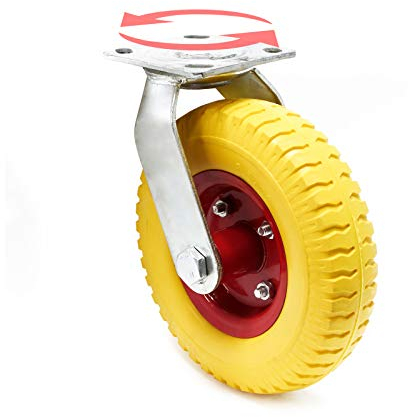 Wiltec Lenkrolle Ø220mm Transportrolle 58mm breit bis 100kg gelb aus Vollmaterial mit schwingender Halterung, pannensicher, leiser Lauf