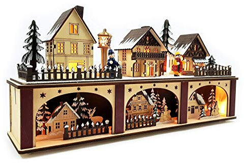 Wichtelstube-Kollektion LED Holz Lichtersockel mit Timer Schwibbogen Weihnachtsdorf Podest Schwibbogenunterbank