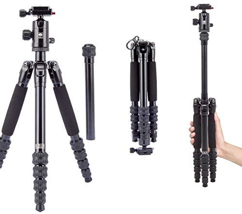 SIRUI AM-005K+D-10K LightLegs Reise-Dreibeinstativ mit Kugelkopf in Aluminium schwarz, 140,8 cm