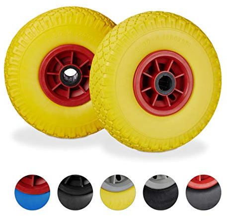Relaxdays Sackkarrenrad 2er Set, pannensichere 3.00-4 Vollgummireifen, 25mm Achse, bis 80 kg, 260x85mm, versch. Farben