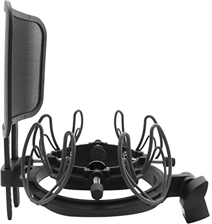 Suuntok Mikrofonstoßhalterung mit Pop-Filter, universeller Stoßständer für Mikrofone Größe bei 21–62 mm, Anti-Vibrationsmikrofon-Halterung, Clip, kompatibel mit AT2020 MXL 990 770 Rode NT1-A Neumann