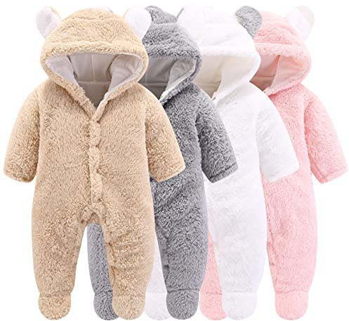 Winmany Nouveau-né bébé dessin animé barboteuse combinaison de neige manteau d'hiver polaire combinaison à capuche (Kaki, 0-3 mois)