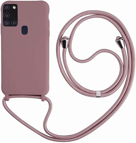 Ququcheng Kompatibel mit Samsung Galaxy A21S Hülle,Handykette Hülle Silikon Seil Necklace Handyhülle mit Kordel Tasche TPU Bumper Schutzhülle für Samsung Galaxy A21S-Rosa Gold