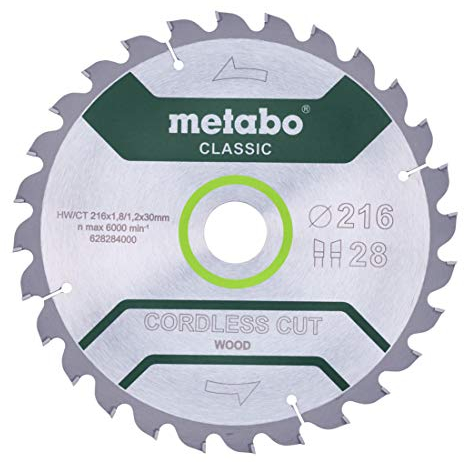 METABO 628284000 - Hoja de sierra Cordless Cut Classic 216x30 mm dientes 28 WZ 5°