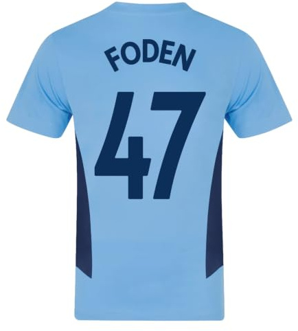 Manchester City FC - Camiseta Oficial para Entrenamiento - para Hombre - Azul Cielo - Cuello de Pico - Foden 47 - M