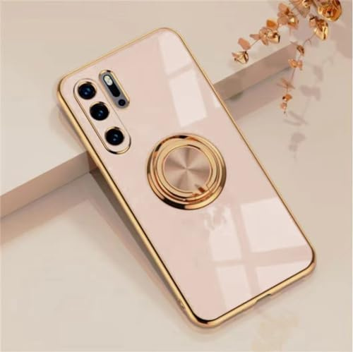 Jacyren Hülle Huawei P30 Pro Schutzhülle, Ultradünnes Silikon Schale Casemagnetische KFZ Halterung 360-Grad Finger-Halter Anti Fall Cover. (Huawei P30 Pro, Milchtee Farbe)