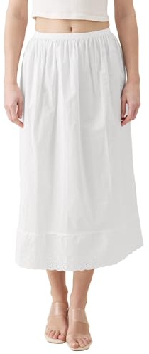 BEAUTELICATE Femme Jupon Pur Coton sous Jupe sous Robe avec Dentelle Fond De Jupe Léger Frais De Fille Été Court Mi-Long Midi Longue (Ivoire - 80cm Longueur, XL)