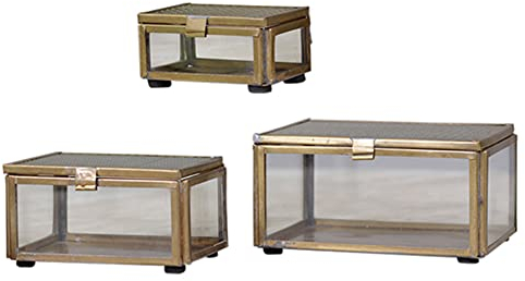 MACOSA CA64550 Schmuckboxen Glas Metall Gold 3er Set Schmuckschatulle Schmuckaufbewahrung Schmuck Box Schatulle rechteckig Schmuckaufbewahrung