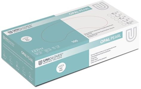 UNIGLOVES - Opal PEARL® Passgenaue Einweghandschuhe aus Nitril | Lebensmittelecht, puderfrei & latexfrei | hohe Festigkeit & Haltbarkeit | 100 Stück | Einmalhandschuh XL