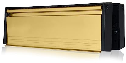 Xfort MailPlate 10 Letterplate Polished Brass, Premium Draught Proof Postal Letterbox, Telescopic Sleeved Letter Box for Wooden, Composite and uPVC Midrail Doors with 40-80mm Door Thickness
