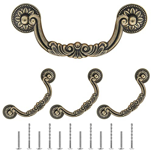 Moicstiy Schubladengriffe, 12,7 cm, Antik-Bronze, 4 Stück | 12,7 cm Lochmitte, Vintage, dekorative Schrankgriffe mit Schrauben, für Möbel, Küche, Kleiderschrank, Schrank