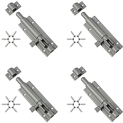 HUANGY Brateuanoii 4 Pezzi Chiavistello Scorrevole, Catenaccio in Lega di Alluminio, Chiavistello Scorrevole Grande Grigio, per Porte, Finestre, Armadi, Vetrine, Armadietti, con Viti