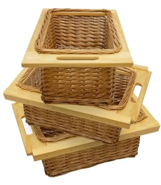 Ausziehbarer Weidenkorb Küche Rattan 400mm Küchenkörbe Aufbewahrung Lagerung Speisekammer Unterschrank & Läufer Buche massiv 40cm Landhausstil 100% handgefertigt Befestigungssatz inklusive - Braun