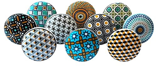 Royal Kraft Vintage Printed Ceramic Pull Knobs for Kitchen Cabinet, Door & Drawer, Wardrobe, Cupboard (Set of 10) Sknob016