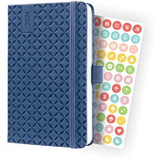 SIGEL J4100 Wochenkalender Jolie 2024, ca. A6, blau, Hardcover, Gummiband, Stiftschlaufe, Einstecktasche, 174 Seiten, aus nachhaltigem Papier, Terminplaner