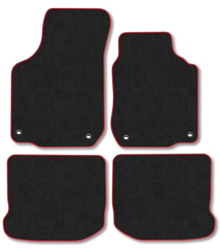 VW Golf (1997-2003) Carpet Car Mats | Red Edge Trim Tailored Fit Floor Mats Full Coverage Protection Accessories Easy Clean Anti Slip Made in the UK