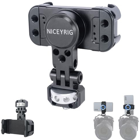 NICEYRIG Pro Phone Holder mit 1/4 Mount 360 Grad Rotation und 180 Grad Neigung für DSLR und spiegellose Kinokamera, Camcorder Cage Rig - 519